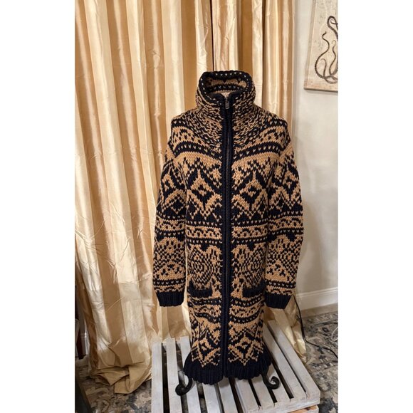 Yigal Azrouel M Mohair Wool Alpaca Chunky Knit Long Cardigan Coat Geometric Zip - Picture 3 of 16